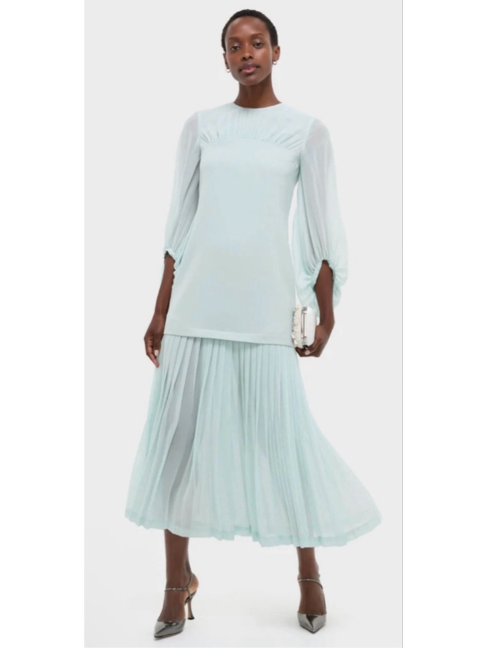NWT Tuckernuck Ice Blue Chiffon Pleated Lorraine Midi Dress 10!